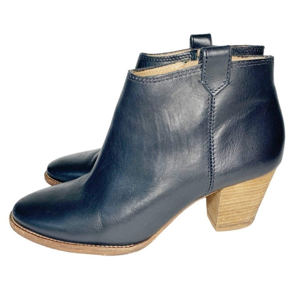 Madewell Black Leather Billie Ankle Boot Size 7.5 stack wood heel - Picture 3 of 12